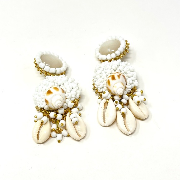 New Anthropologie Rock + Bone Alexi Clip On Shell Earrings Beach Coastal - Picture 6 of 8